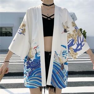 Kimono Jacket Retro Coat Japanese Casual Cardigan Haori Yukata Unisex